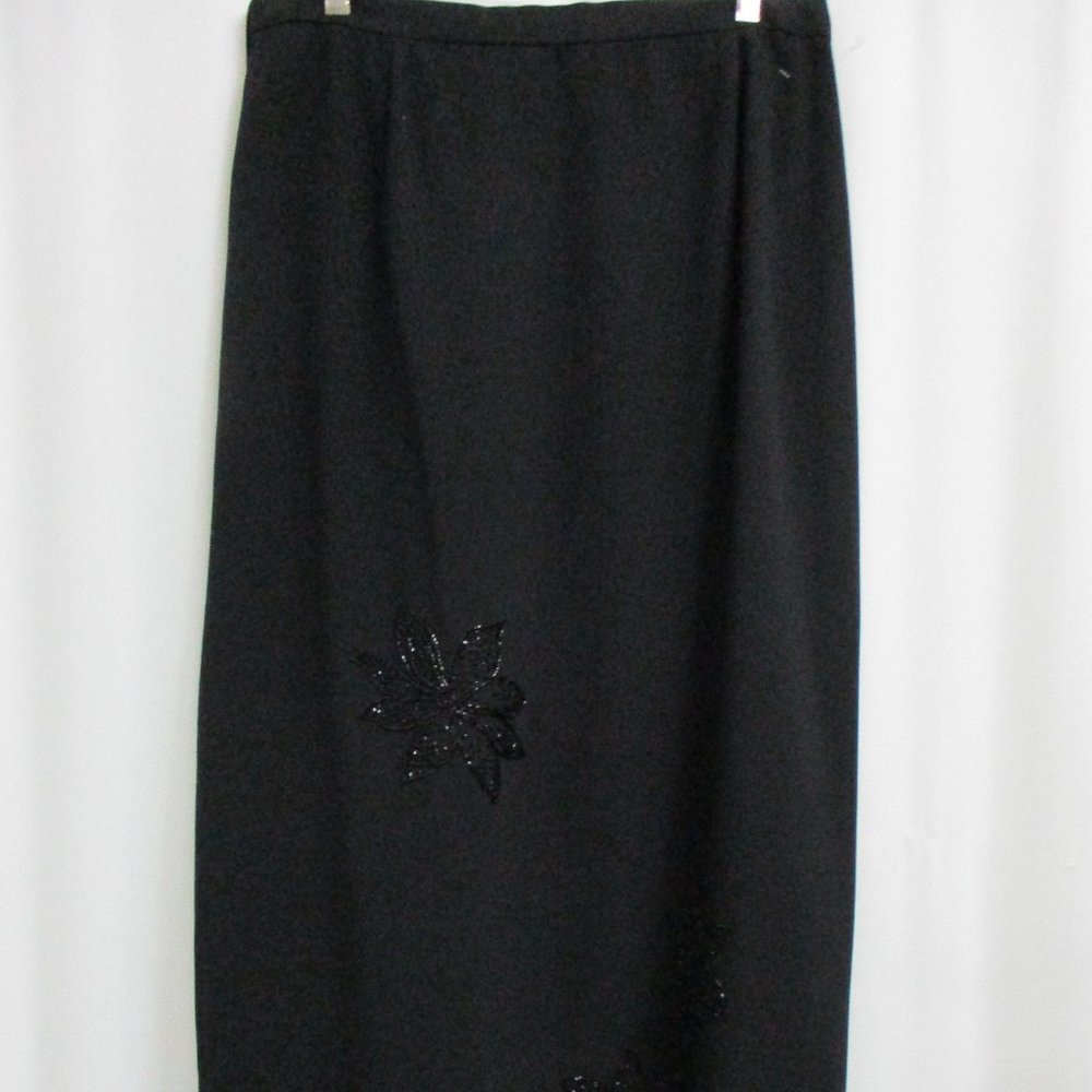 Cachet Black Maxi Skirt w/Beaded Flowers NWT